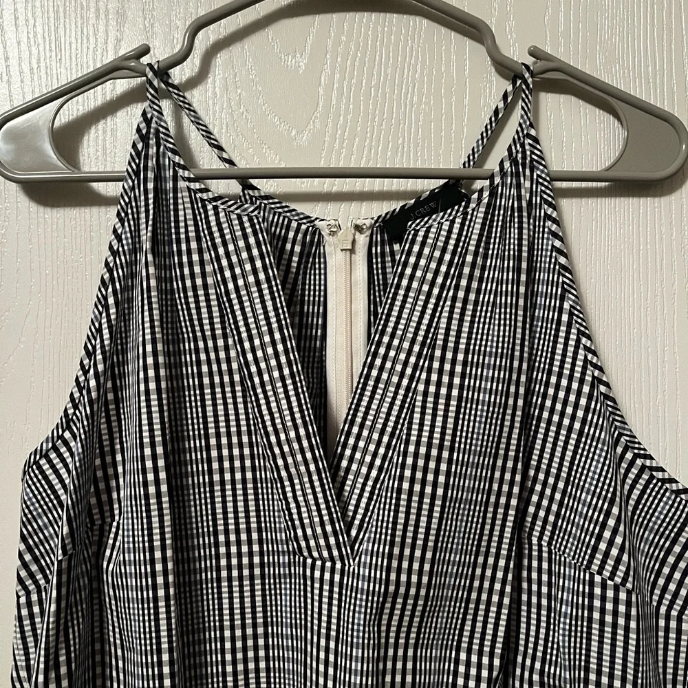 NWT J Crew Sleeveless Blue Plaid Mini Dress with Ruffle Hem Size 12 - Picture 3 of 10